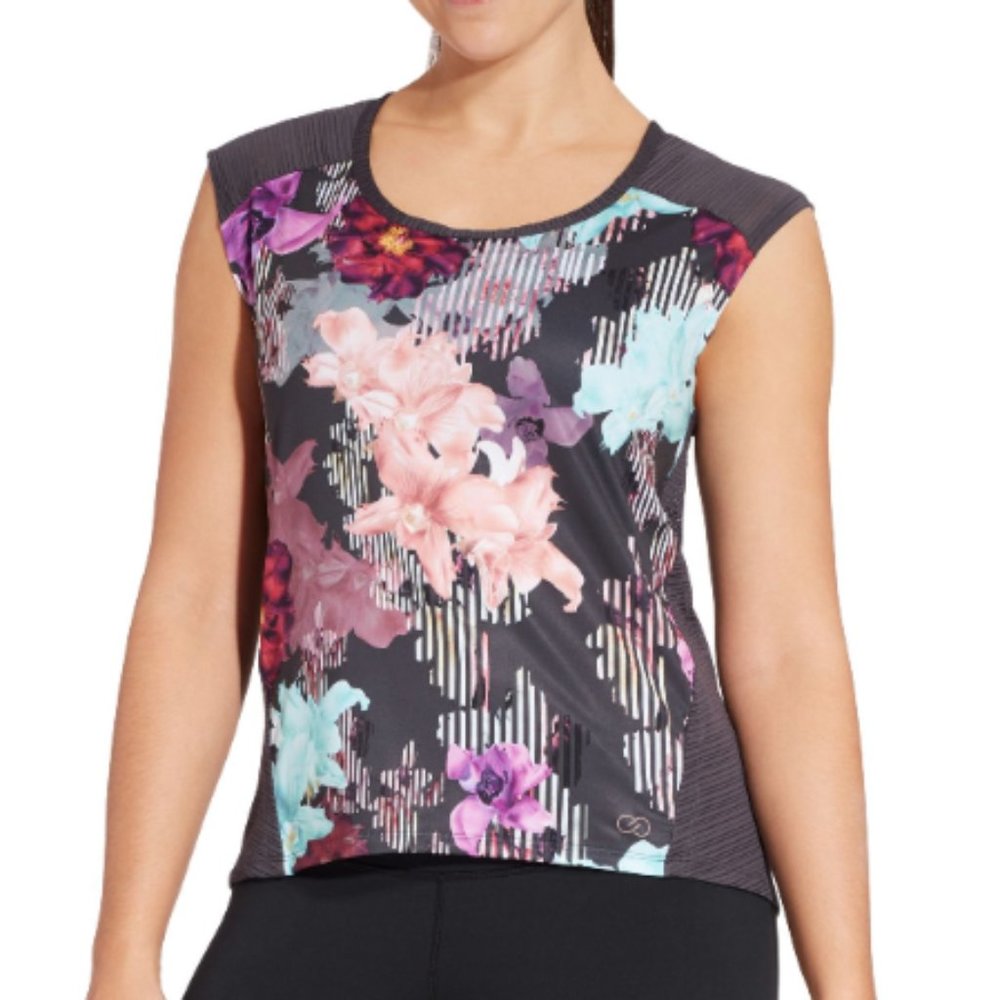 CALIA NWT Move Printed Mesh Back Cap Sleeve